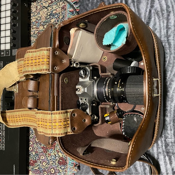 Pentax ME Super 35mm SLR Bundle (Case Extra Film Lens Cloth Flash etc.)